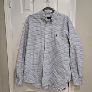 Ralph Lauren Men's White and Blue Plaid Shirt_Size Large